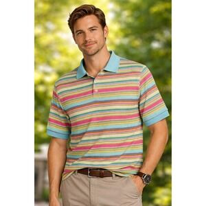 *NWT* Switch Polo Shirt Mens XL Powder Blue Multi Color‎ Striped Textured Knit